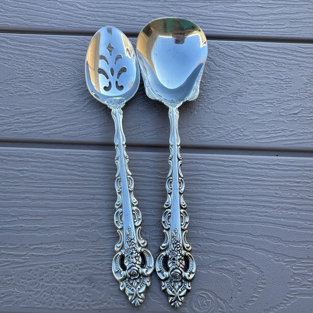 Lot‎ Of 2 Oneida Da Vinci Cube Heirloom  Stainless Flatware Serving Spoons 9"